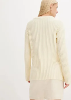 Damen bonprix Pullover & Strickjacken|Strickmode|Gerippter Oversize-Pullover