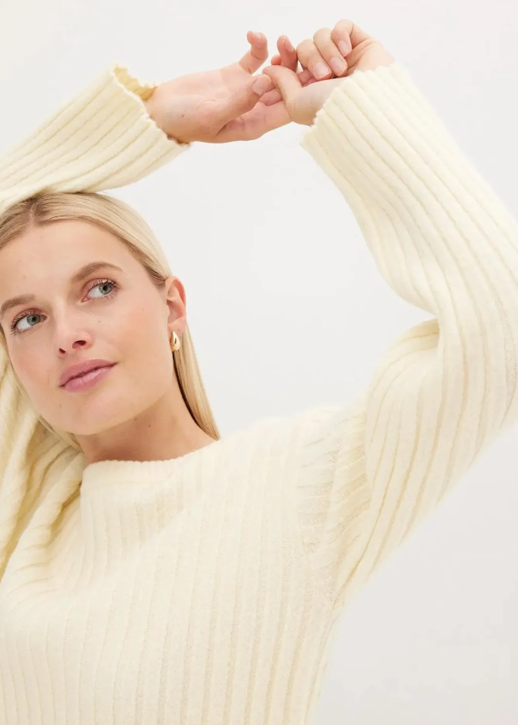 Damen bonprix Pullover & Strickjacken|Strickmode|Gerippter Oversize-Pullover