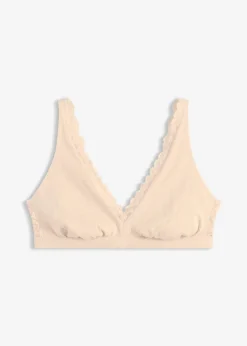 Geripptes Bralette mit Bio-Baumwolle und Spitze Damen Wäsche·Baumwollunterwäsche|Baumwollunterwäsche