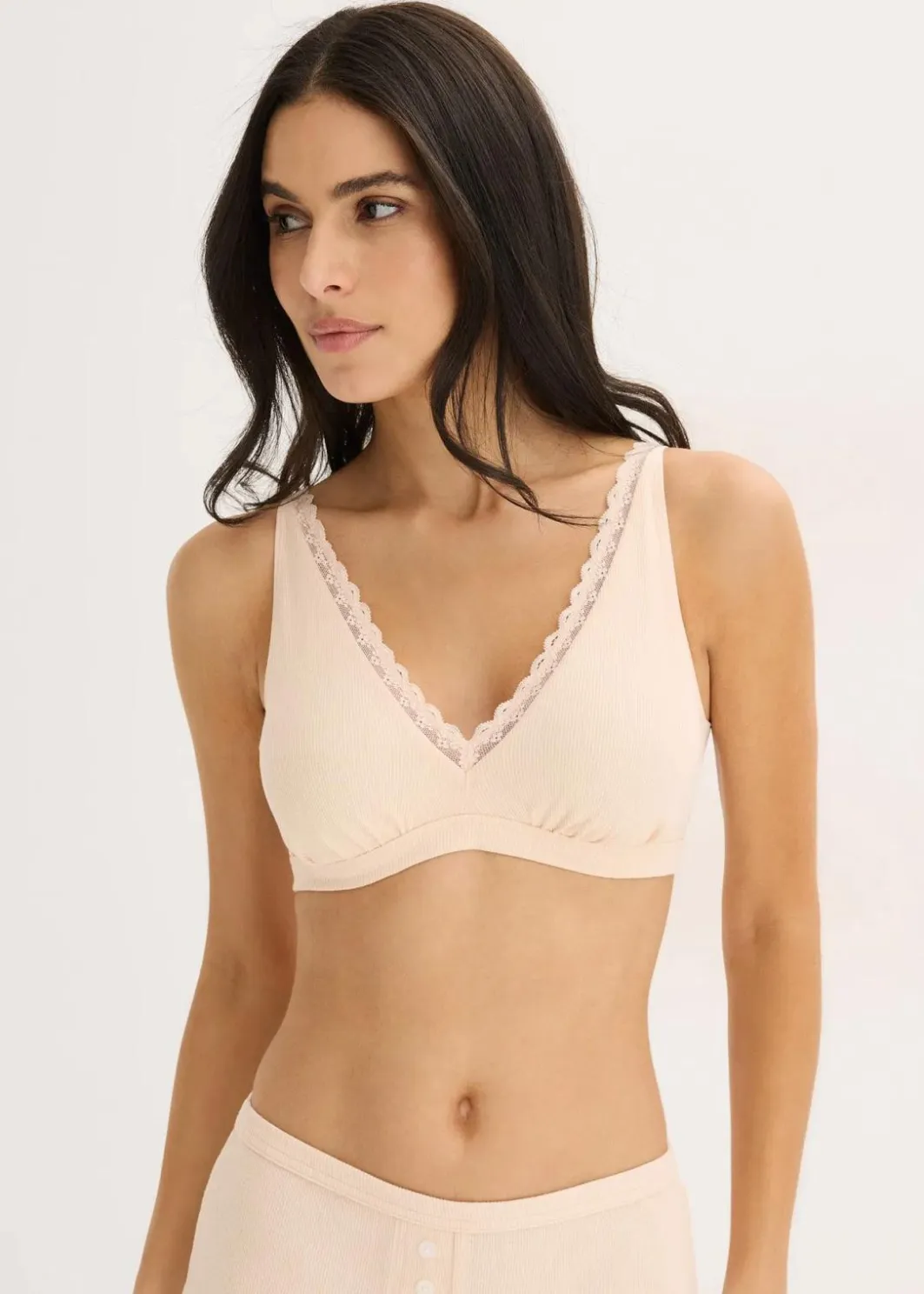 Geripptes Bralette mit Bio-Baumwolle und Spitze Damen Wäsche·Baumwollunterwäsche|Baumwollunterwäsche