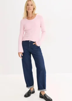 Outlet Geripptes Langarmshirt Damen Shirts & Tops|Basics