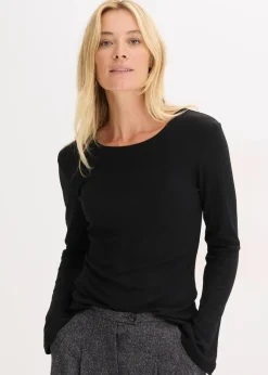 Damen bonprix Basics|Shirts & Tops|Geripptes Langarmshirt