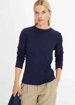 Damen bonprix Shirts & Tops|Basics|Geripptes Langarmshirt aus reiner Baumwolle