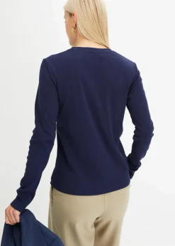 Damen bonprix Shirts & Tops|Basics|Geripptes Langarmshirt aus reiner Baumwolle