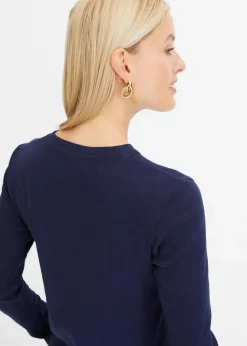 Damen bonprix Shirts & Tops|Basics|Geripptes Langarmshirt aus reiner Baumwolle
