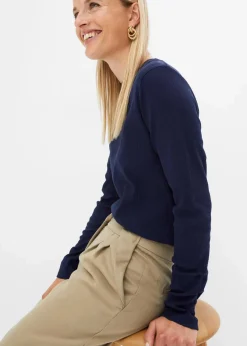 Damen bonprix Shirts & Tops|Basics|Geripptes Langarmshirt aus reiner Baumwolle