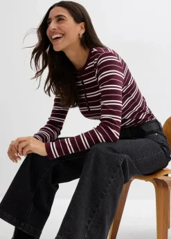 Best Geripptes Langarmshirt aus Bio-Baumwollmix Damen Shirts & Tops
