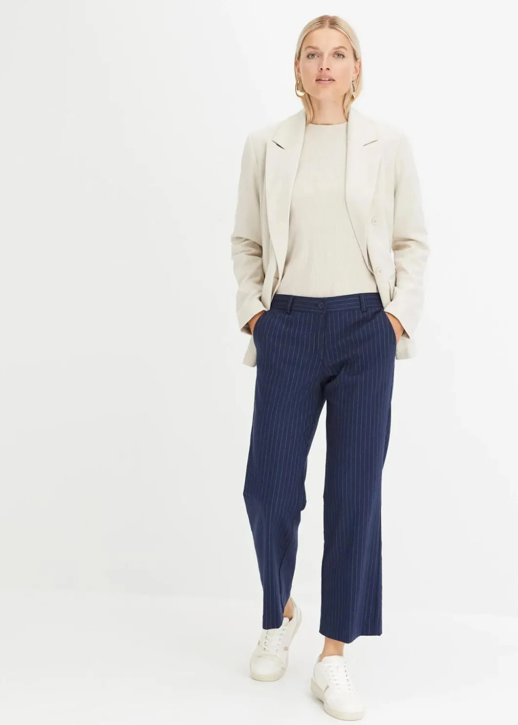 Damen bonprix Shirts & Tops|Basics|Geripptes Langarmshirt aus reiner Baumwolle
