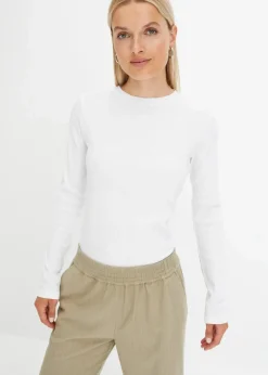 Damen bonprix Shirts & Tops|Basics|Geripptes Langarmshirt aus reiner Baumwolle