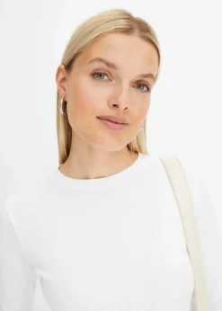 Damen bonprix Shirts & Tops|Basics|Geripptes Langarmshirt aus reiner Baumwolle