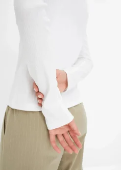 Damen bonprix Shirts & Tops|Basics|Geripptes Langarmshirt aus reiner Baumwolle