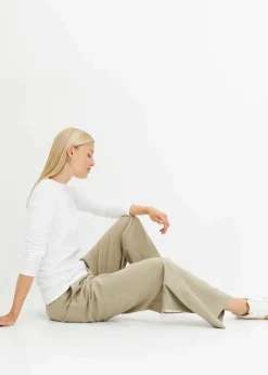Damen bonprix Shirts & Tops|Basics|Geripptes Langarmshirt aus reiner Baumwolle