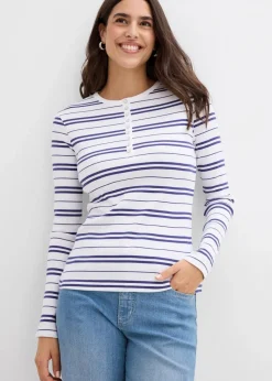 Damen bonprix Shirts & Tops|Geripptes Langarmshirt aus Bio-Baumwollmix
