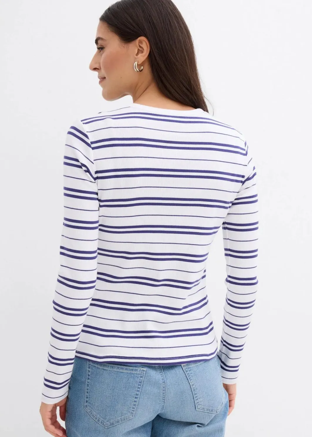 Damen bonprix Shirts & Tops|Geripptes Langarmshirt aus Bio-Baumwollmix