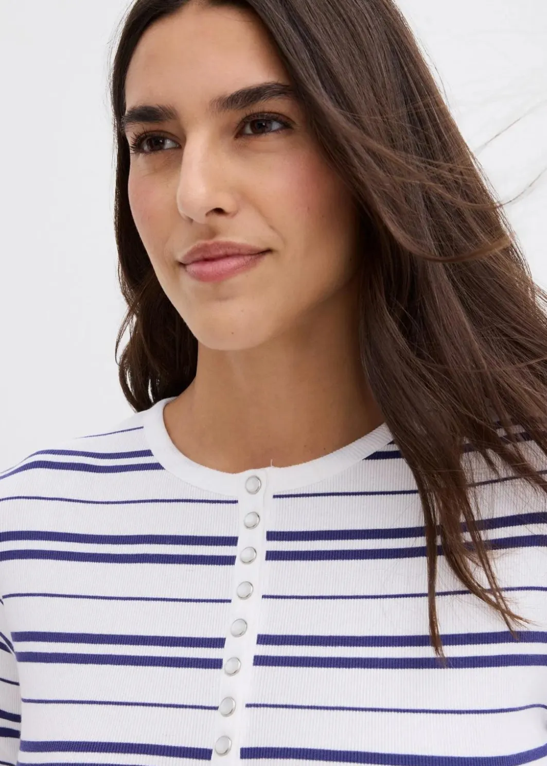 Damen bonprix Shirts & Tops|Geripptes Langarmshirt aus Bio-Baumwollmix