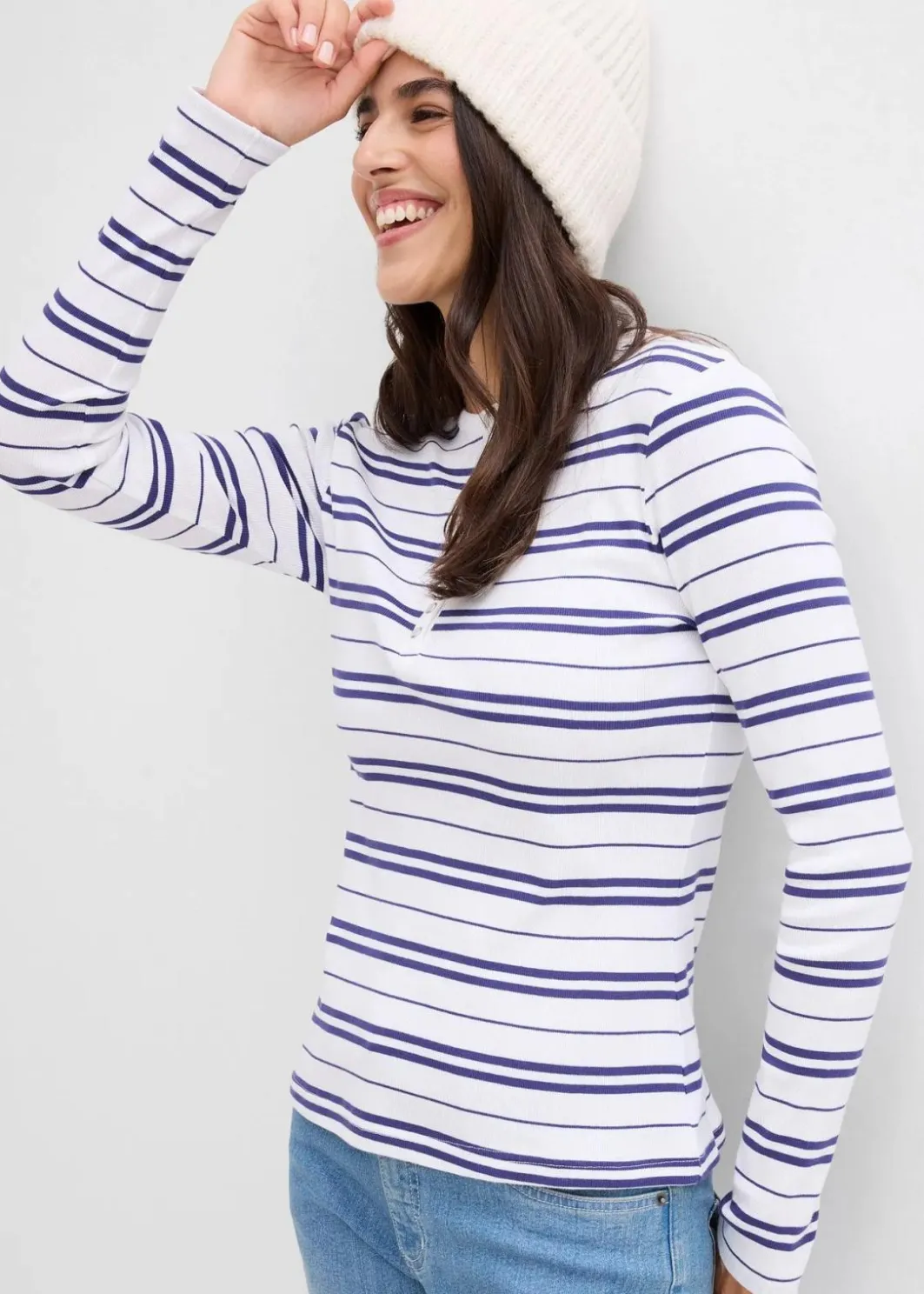 Damen bonprix Shirts & Tops|Geripptes Langarmshirt aus Bio-Baumwollmix