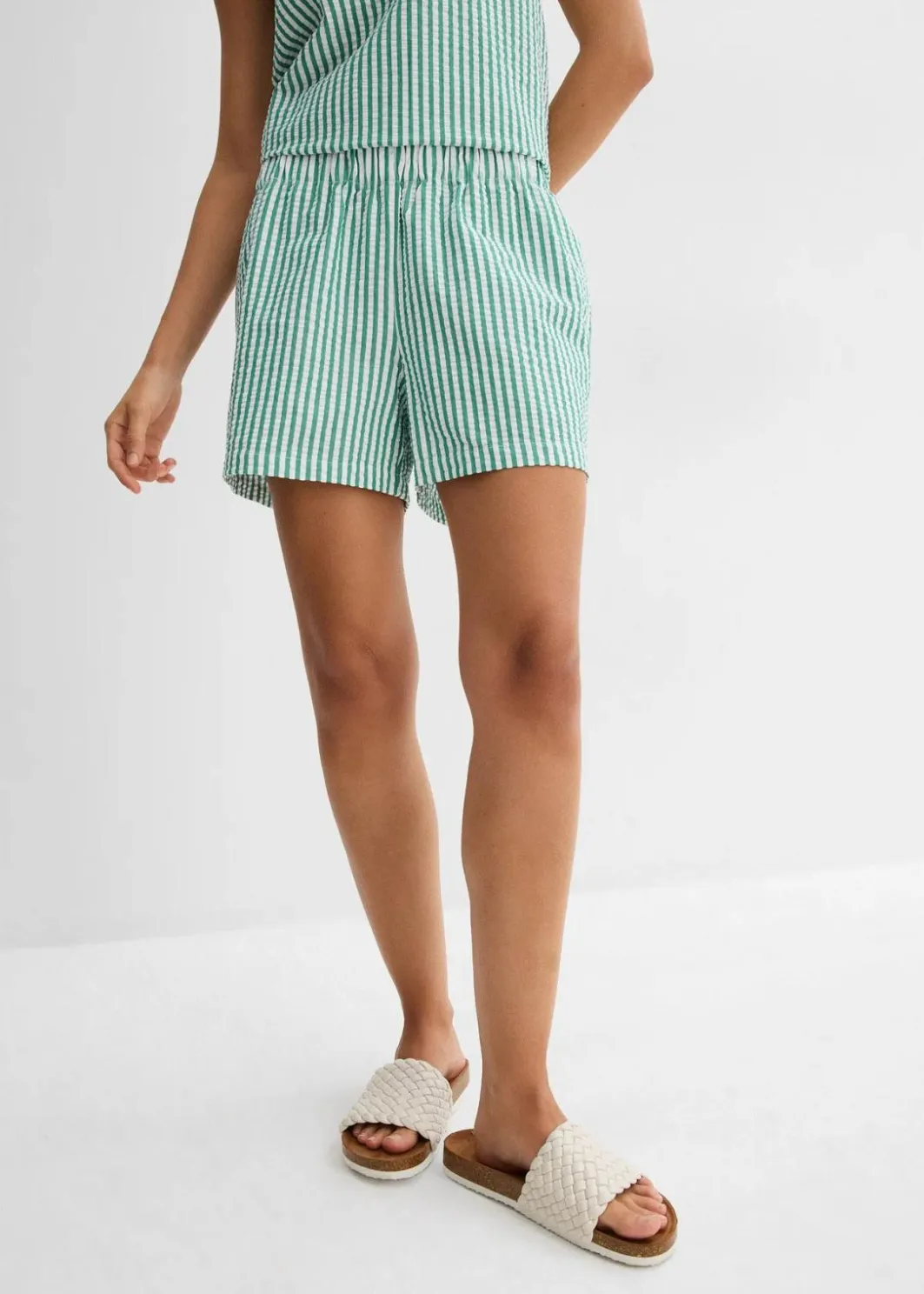 Outlet Gestreifte Schlupf-Shorts aus reiner Baumwolle Damen Bekleidung·Outdoorbekleidung|Bekleidung·Kleider