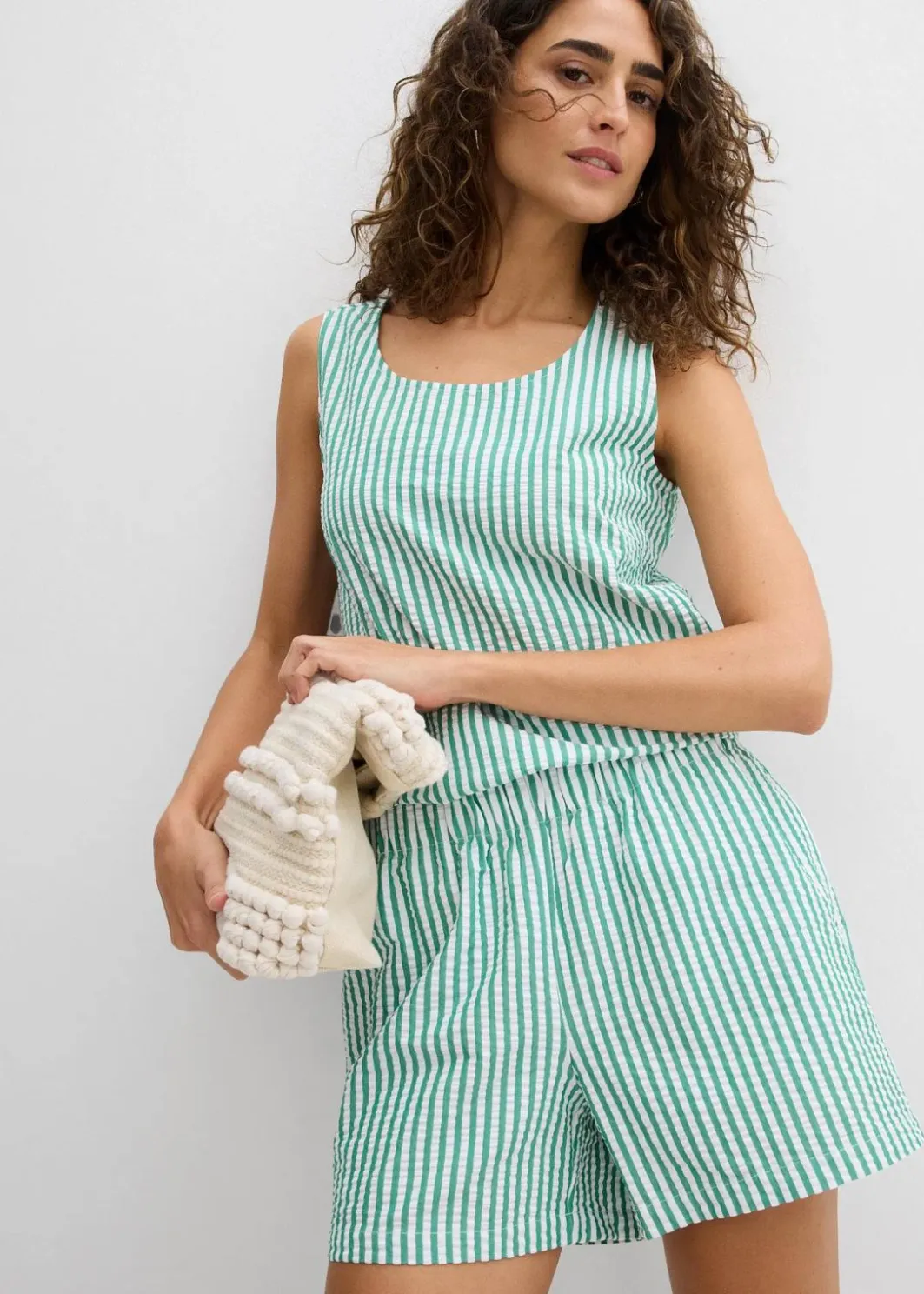 Outlet Gestreifte Schlupf-Shorts aus reiner Baumwolle Damen Bekleidung·Outdoorbekleidung|Bekleidung·Kleider