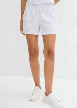 Gestreifte Schlupf-Shorts aus reiner Baumwolle Damen Hosen|Shorts