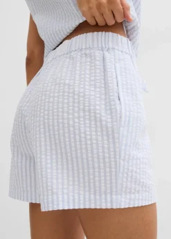 Gestreifte Schlupf-Shorts aus reiner Baumwolle Damen Hosen|Shorts