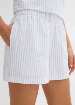 Gestreifte Schlupf-Shorts aus reiner Baumwolle Damen Hosen|Shorts