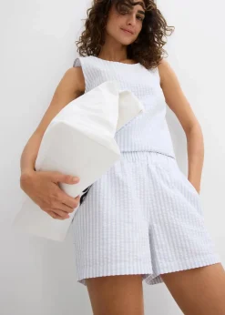 Gestreifte Schlupf-Shorts aus reiner Baumwolle Damen Hosen|Shorts