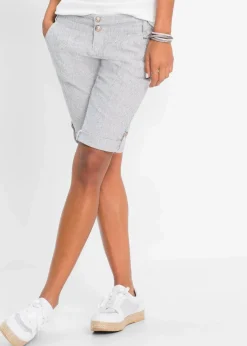 Outlet Gestreifte Shorts aus Leinen Damen Shorts|Hosen