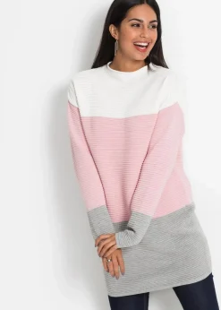 Damen bonprix Pullover & Strickjacken|Strickmode|Gestreifter Long-Pullover