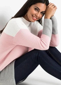 Damen bonprix Pullover & Strickjacken|Strickmode|Gestreifter Long-Pullover