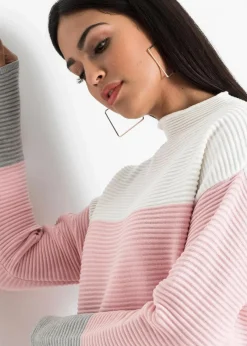 Damen bonprix Pullover & Strickjacken|Strickmode|Gestreifter Long-Pullover