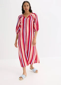 Best gestreiftes Kaftan-Kleid aus strukturierter Viskose Damen Kleider|Nachhaltigere Materialien