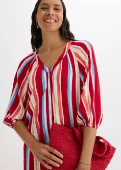 Best gestreiftes Kaftan-Kleid aus strukturierter Viskose Damen Kleider|Nachhaltigere Materialien