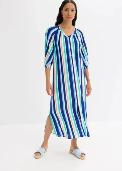 New gestreiftes Kaftan-Kleid aus strukturierter Viskose Damen Bekleidung·Pullover & Strickjacken|Nachhaltigere Materialien