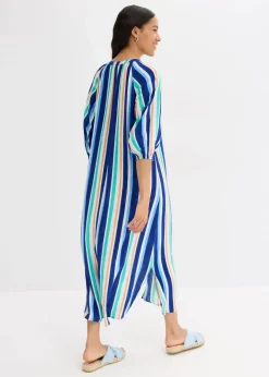 New gestreiftes Kaftan-Kleid aus strukturierter Viskose Damen Bekleidung·Pullover & Strickjacken|Nachhaltigere Materialien