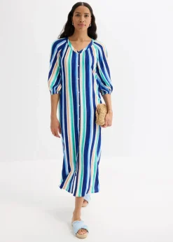 New gestreiftes Kaftan-Kleid aus strukturierter Viskose Damen Bekleidung·Pullover & Strickjacken|Nachhaltigere Materialien