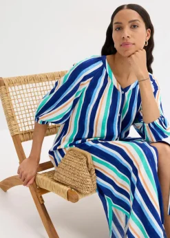 New gestreiftes Kaftan-Kleid aus strukturierter Viskose Damen Bekleidung·Pullover & Strickjacken|Nachhaltigere Materialien