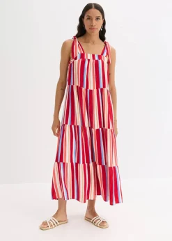 Damen bonprix Kleider|Nachhaltigere Materialien|gestreiftes Trägerkleid aus strukturierter Viskose