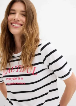 Damen bonprix Shirts & Tops|Nachhaltigere Materialien|Gestreiftes T-Shirt aus reiner Baumwolle