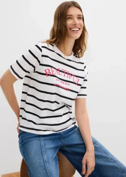 Damen bonprix Shirts & Tops|Nachhaltigere Materialien|Gestreiftes T-Shirt aus reiner Baumwolle