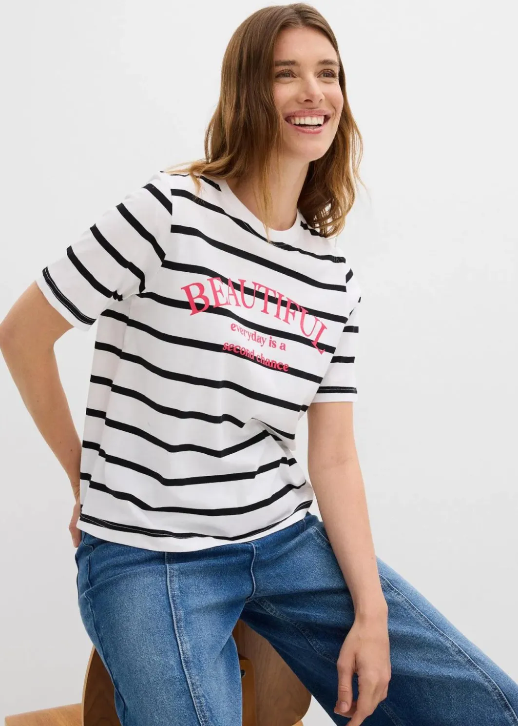 Damen bonprix Shirts & Tops|Nachhaltigere Materialien|Gestreiftes T-Shirt aus reiner Baumwolle