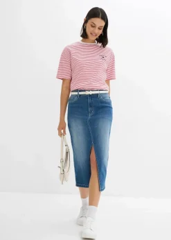 Damen bonprix Shirts & Tops|Nachhaltigere Materialien|Gestreiftes T-Shirt mit Stickerei