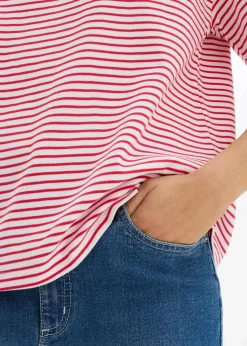 Damen bonprix Shirts & Tops|Nachhaltigere Materialien|Gestreiftes T-Shirt mit Stickerei