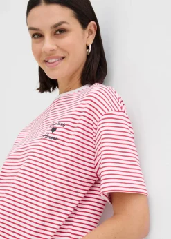 Damen bonprix Shirts & Tops|Nachhaltigere Materialien|Gestreiftes T-Shirt mit Stickerei