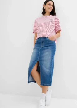 Damen bonprix Shirts & Tops|Nachhaltigere Materialien|Gestreiftes T-Shirt mit Stickerei