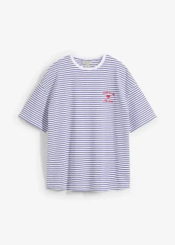 Damen bonprix Nachhaltigere Materialien|Shirts & Tops|Gestreiftes T-Shirt mit Stickerei