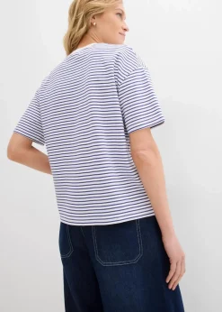 Damen bonprix Nachhaltigere Materialien|Shirts & Tops|Gestreiftes T-Shirt mit Stickerei