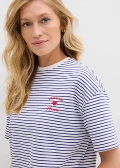 Damen bonprix Nachhaltigere Materialien|Shirts & Tops|Gestreiftes T-Shirt mit Stickerei