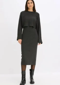 Damen bonprix Kleider|Nachhaltigere Materialien|Gestricktes Kleiderset (2-tlg. Set)