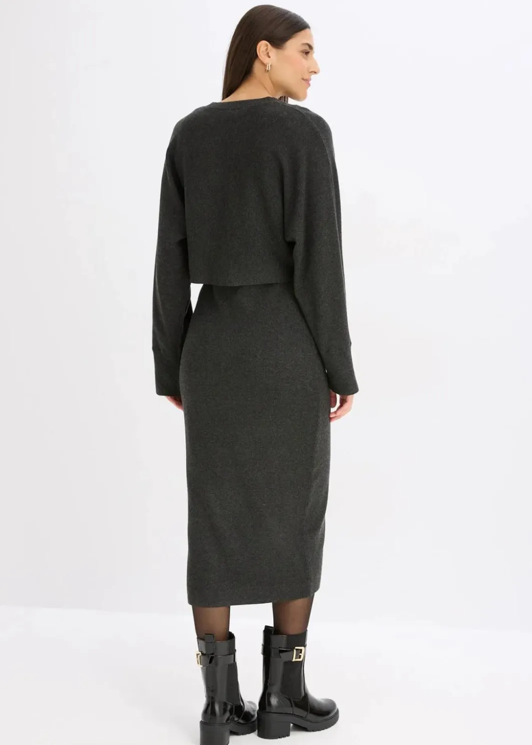Damen bonprix Kleider|Nachhaltigere Materialien|Gestricktes Kleiderset (2-tlg. Set)