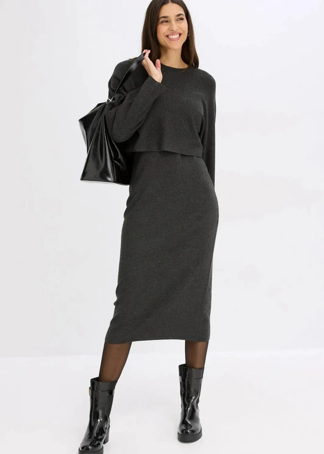 Damen bonprix Kleider|Nachhaltigere Materialien|Gestricktes Kleiderset (2-tlg. Set)